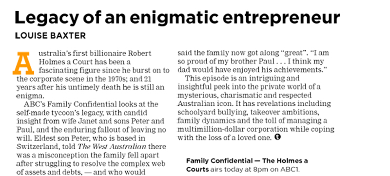 Family Confidential featured in West Australian